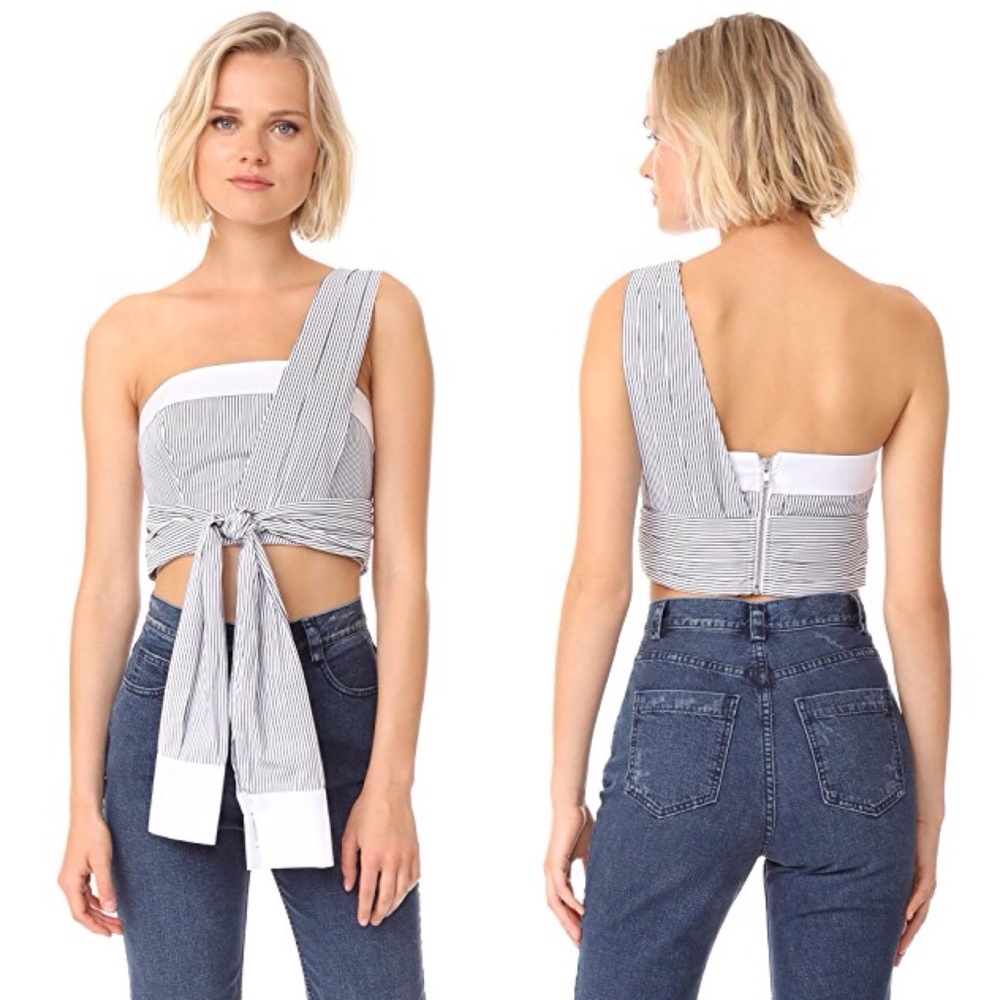 KENDALL & KYLIE Striped One Shoulder Casual Top